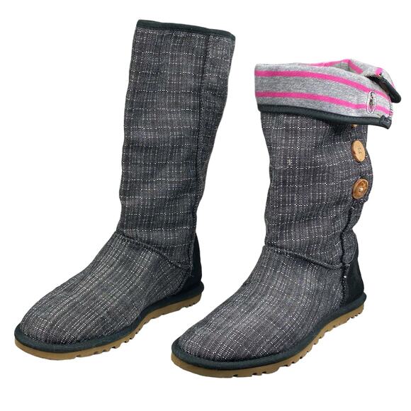 UGG Women’s Lo Pro Button Down Flannel Grey Denim Boot Size US 6 - Picture 6 of 10